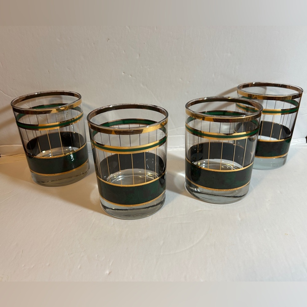 VTG Culver Old Fashioned Malachite Marbled Green 24K Hold Stripe MCM 4 PC Set